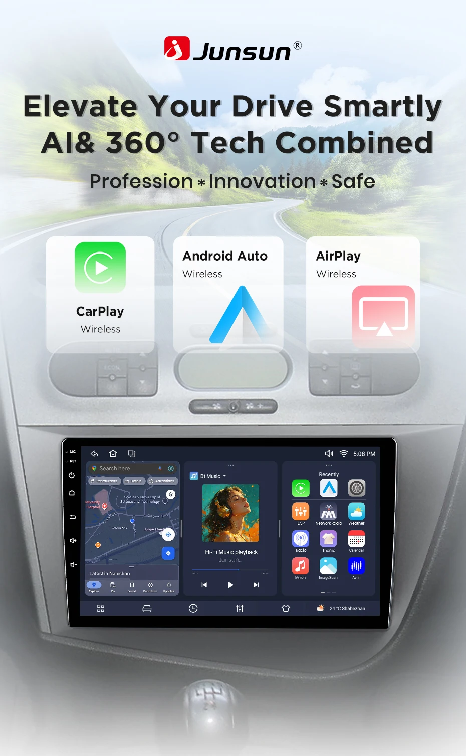 Junsun Android 15 Intelligente Autosysteme für Seat Leon 3 5F1 5F5 2012-2020 AI Wireless CarPlay für Apple Auto 9 Zoll IPS – Detail 2