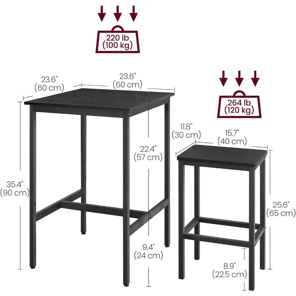 Juego de mesa y sillas, mesa de bar cuadrada con 2 taburetes, juego de mesa de comedor y bar para pub para 2, ahorro de espacio para desayuno en la cocina