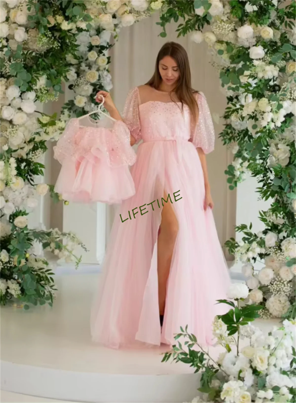 Mother Daughter Matching Dresses for Birthday Wedding Mommy and me Outfits Light pink Tulle Photo Shoot Family Look