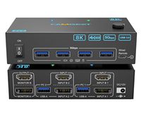 4K@144Hz KVM Switch 2 Monitors 2 Computers 8K@60Hz,HDMI + Displayport Dual Monitor KVM with 4 USB 3.0 Port for Keyboard Mouse