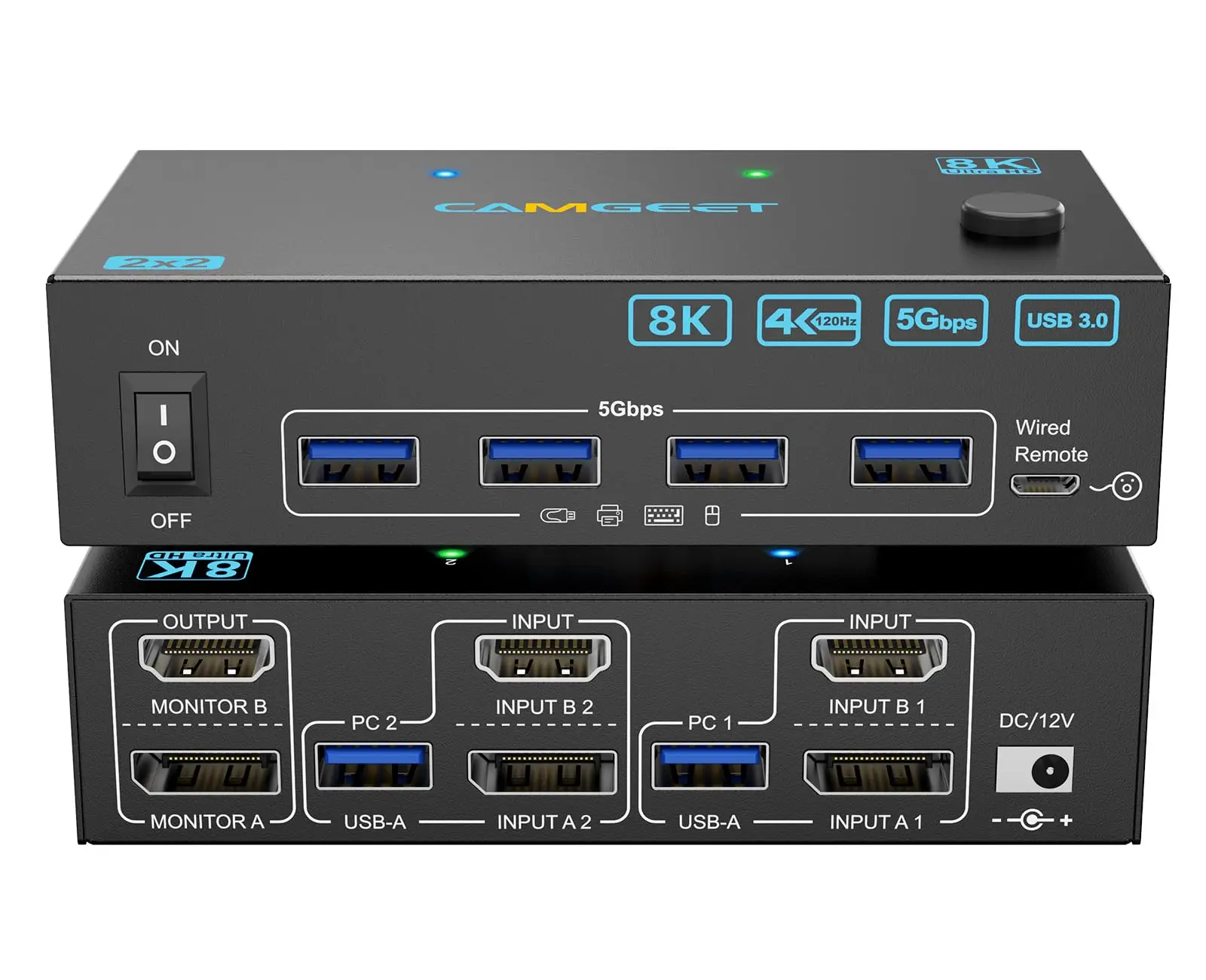 4K@144Hz KVM Switch 2 Monitors 2 Computers 8K@60Hz,HDMI + Displayport Dual Monitor KVM with 4 USB 3.0 Port for Keyboard Mouse