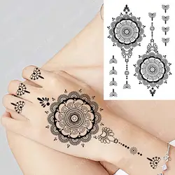 Black Henna Lace Temporary Tattoos for Women Butterfly Mehndi Flower Fake Tattoo Sticker Feather Flora Tatoo Mandala Body Art