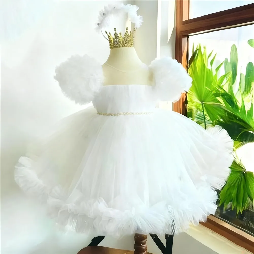 Abito da sposa personalizzato per ragazza di fiori, cintura con fiocco, soffice principessa, festa di compleanno, spettacolo, prima comunione, abito da sera personalizzato
