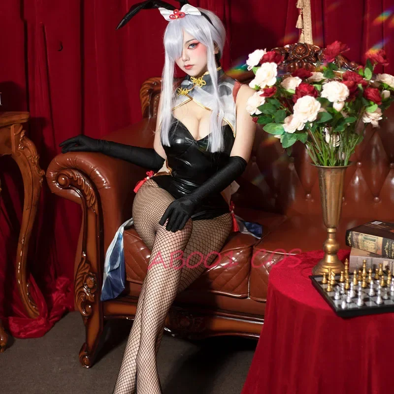 Game Bunny Girl Shenhe Cosplay Costume Genshin Impact Shenhe Bunny Costume Sexy Women Jumpsuit Shenhe Cosplay Costume Anime Cos