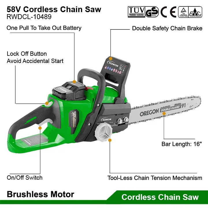 58V Electric Power Hand Chainsaws Cordless Lithium Battery Professional Garden Trees Pruning Saw Wood Cutting Chain Saws 16 Inch