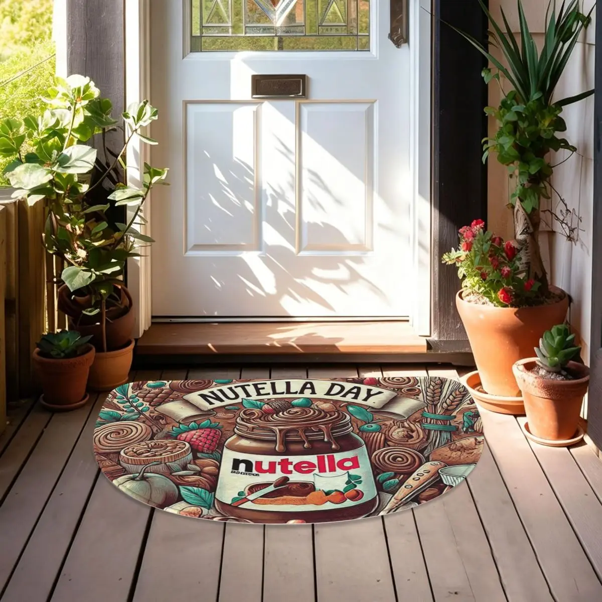 Italy Nutella Jar Soft Flannel Half Round Doormat Non Slip Bathroom Mat Absorbent Floor Carpet for Living Room