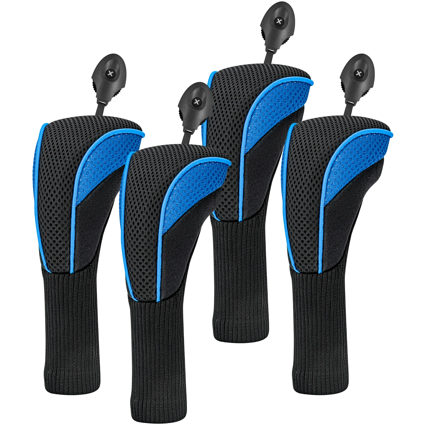 1PC/4PCS Hybrid Golf Headcover, Mesh Spliced Black Blue Club Protector with Rotatable Number Tag, Fits Golf Clubs