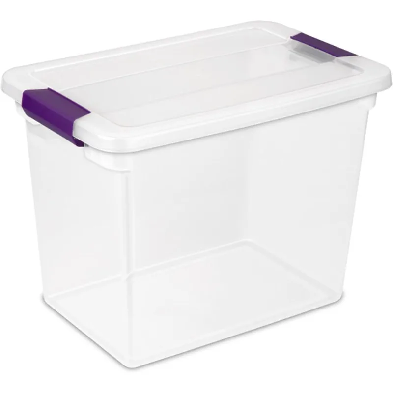 Stackable Storage Bin with Latching Lid, Organize Clothes, Shoes in Closet, Clear Base and Lid, 18-Pack