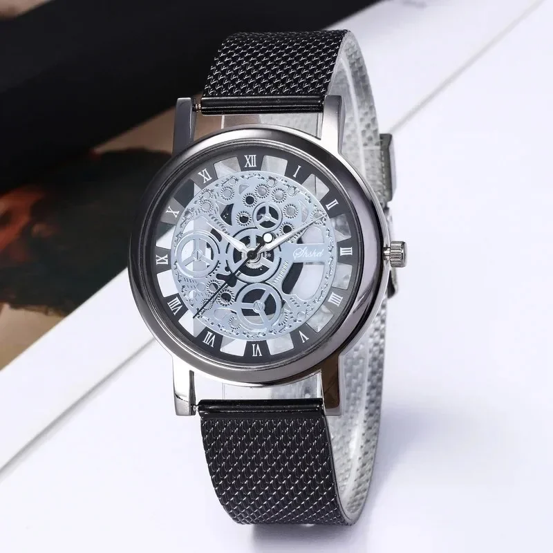 New Fashion Top Women Hollow Skeleton Faux Mechanical Watch Ladies Metal Mesh Quartz Wrist Watches For Female Relogio Feminino