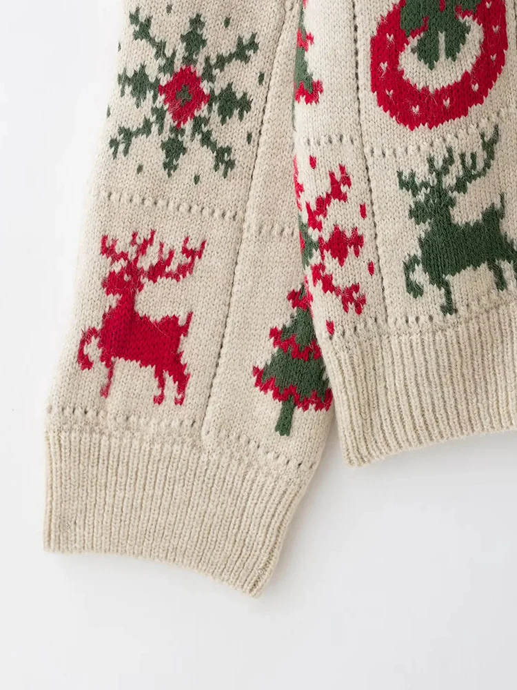 Frauen Neue Weihnachten Jacquard Strickjacke frauen Herbst Und Winter Lose Kurze Pullover Mantel Farbe Passenden Pullover