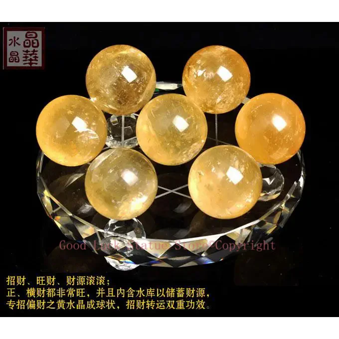 

TOP GOOD home Protection Money Drawing GOOD LUCK # FENG SHUI occidental topaz Crystal 7 star magic array ball statue