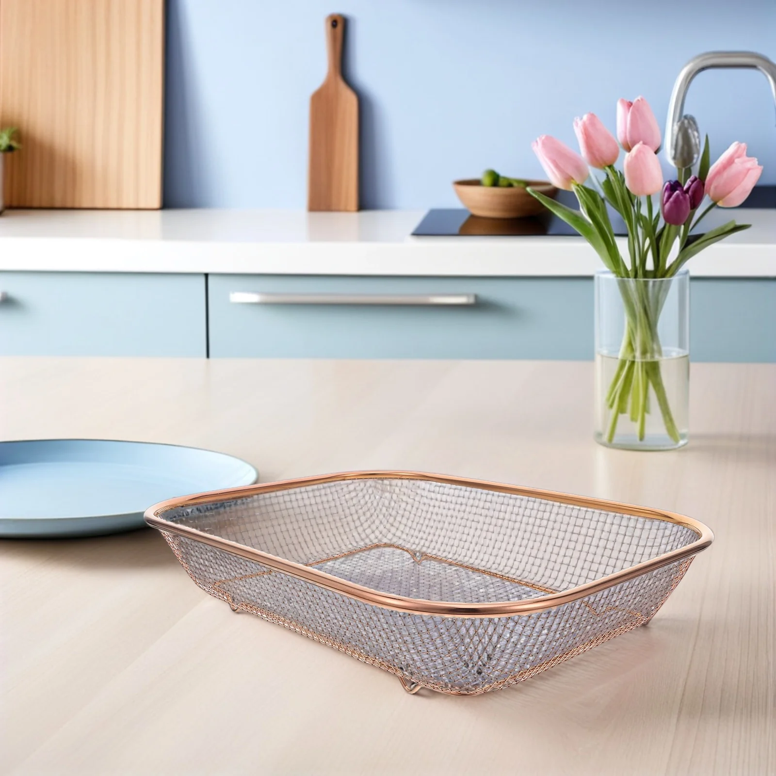 

Stainless Steel Drain Basket Kitchen Drying Rack Efficient Draining Mesh Design Space Saving Cutlery Holder Sink Drainer