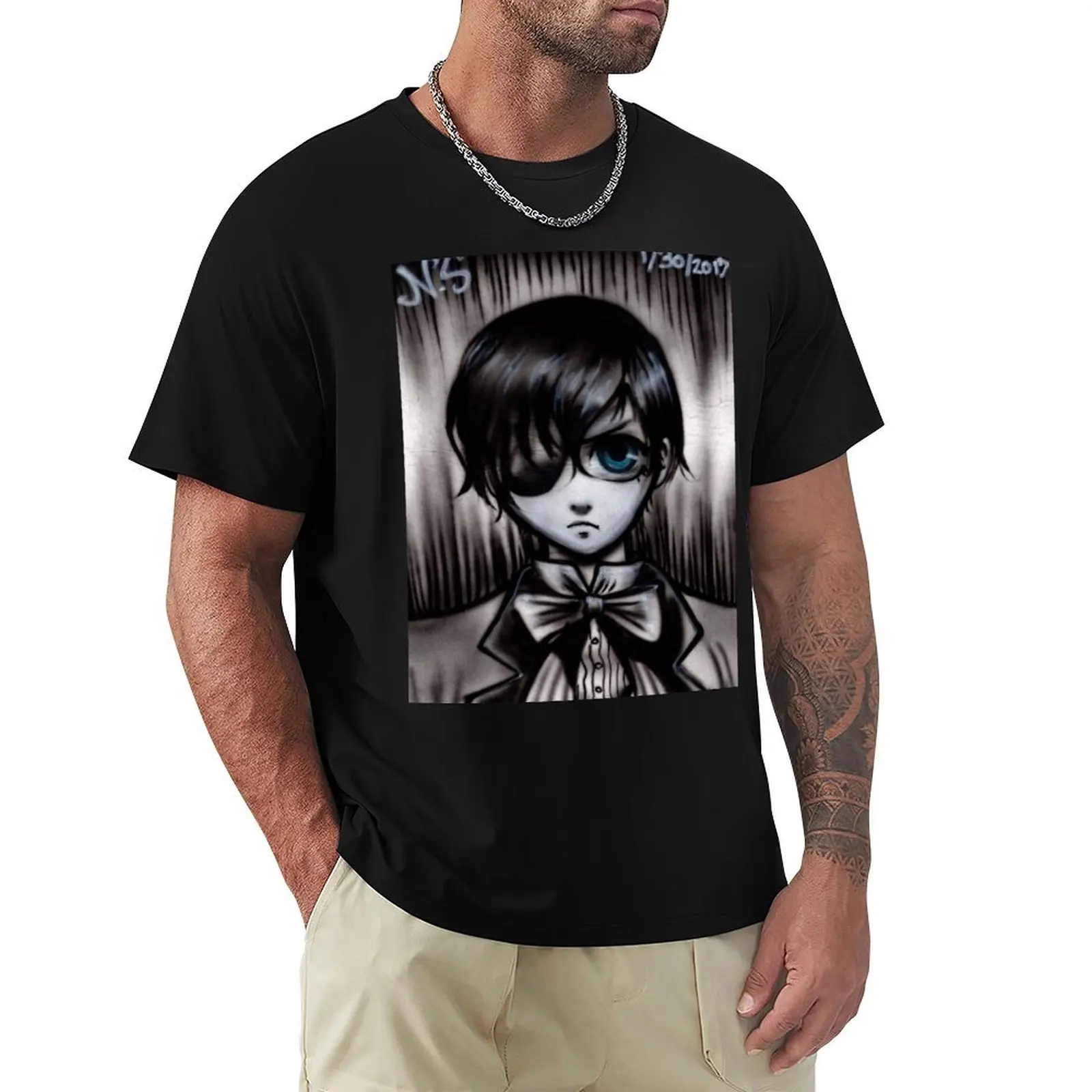 Ciel Phantomhive Black and White T-Shirt anime clothes plus sizes t shirts men