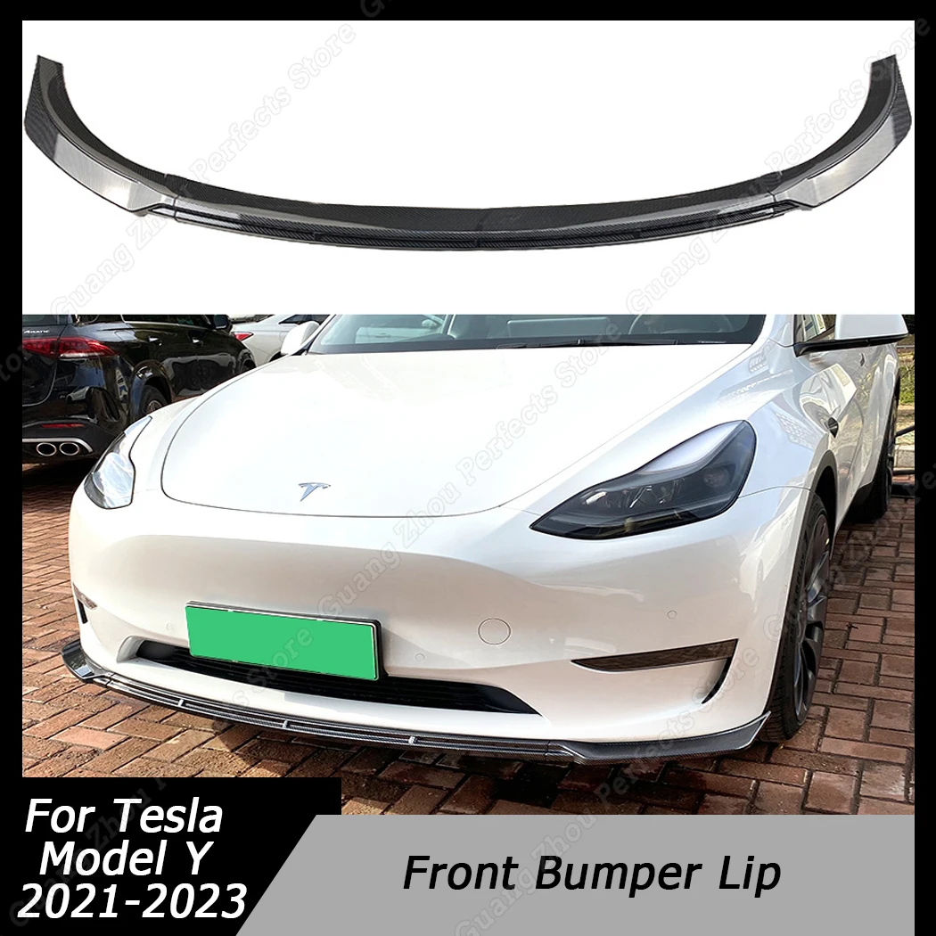 

Car Front Bumper Splitter Lip Diffuser Spoile Deflector Lips Gloss Black / Carbon Look ABS Plastic For Tesla Model Y 2021-2023