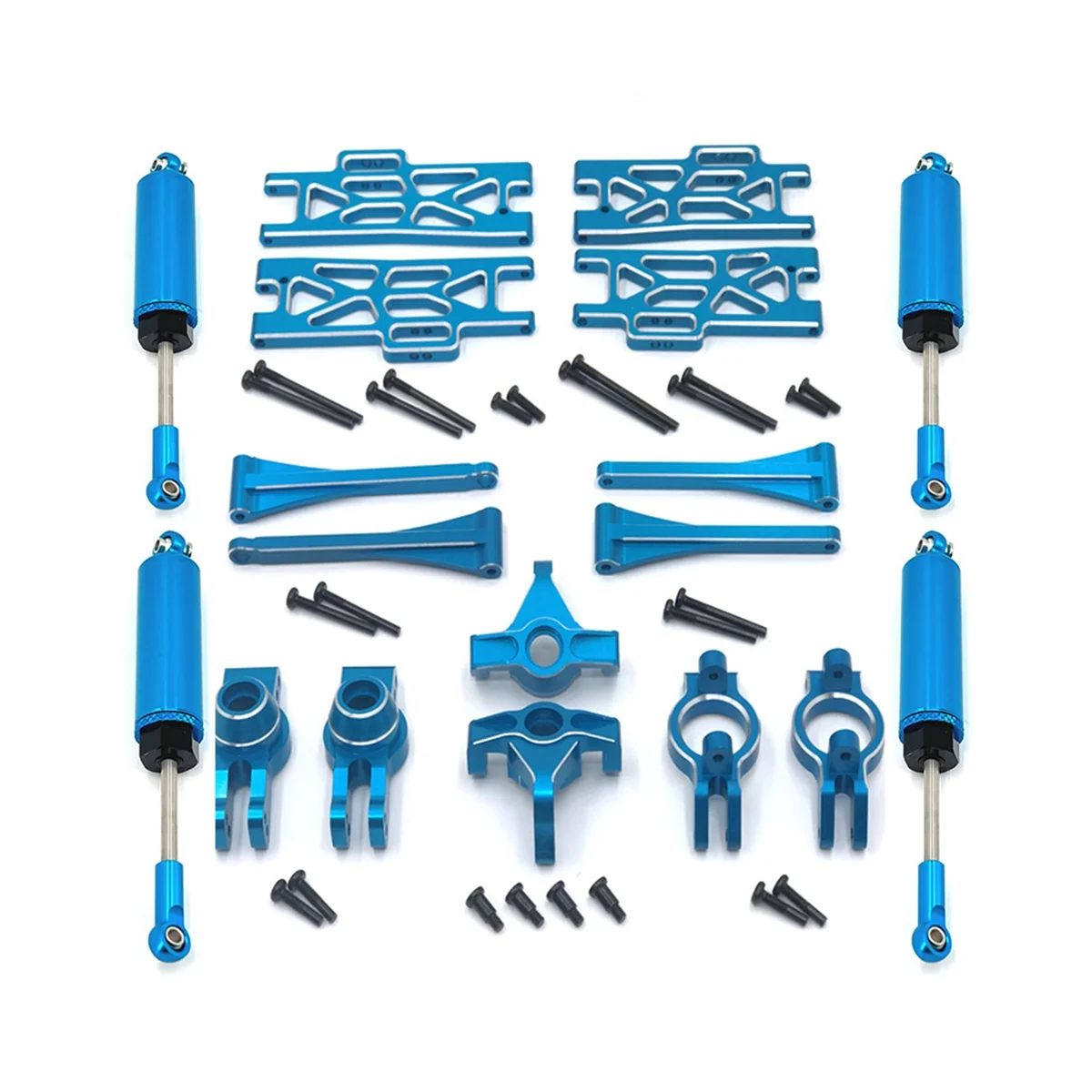 Metal Upgrade Parts Kit Steering Assembly Link Rod Shock Absorber Set for Wltoys 104016 104018 104009 12402-A 12409,Blue