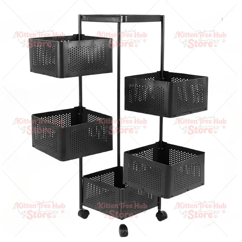 Rotating Kitchen Rack Multi-layer Storage Rack Fruit and Vegetable Storage Rack Home Living Room with Wheels Movable