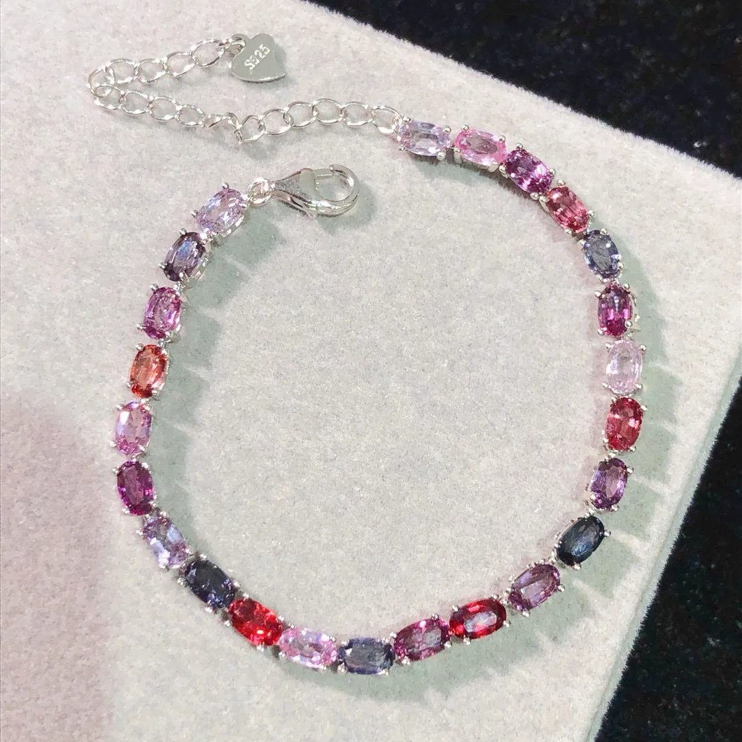 

Natural Spinel S925 Silver Bracelet Fully Inlaid with Rose Purple Sterling Silver Seiko Inlaid Palace Style Bracelet