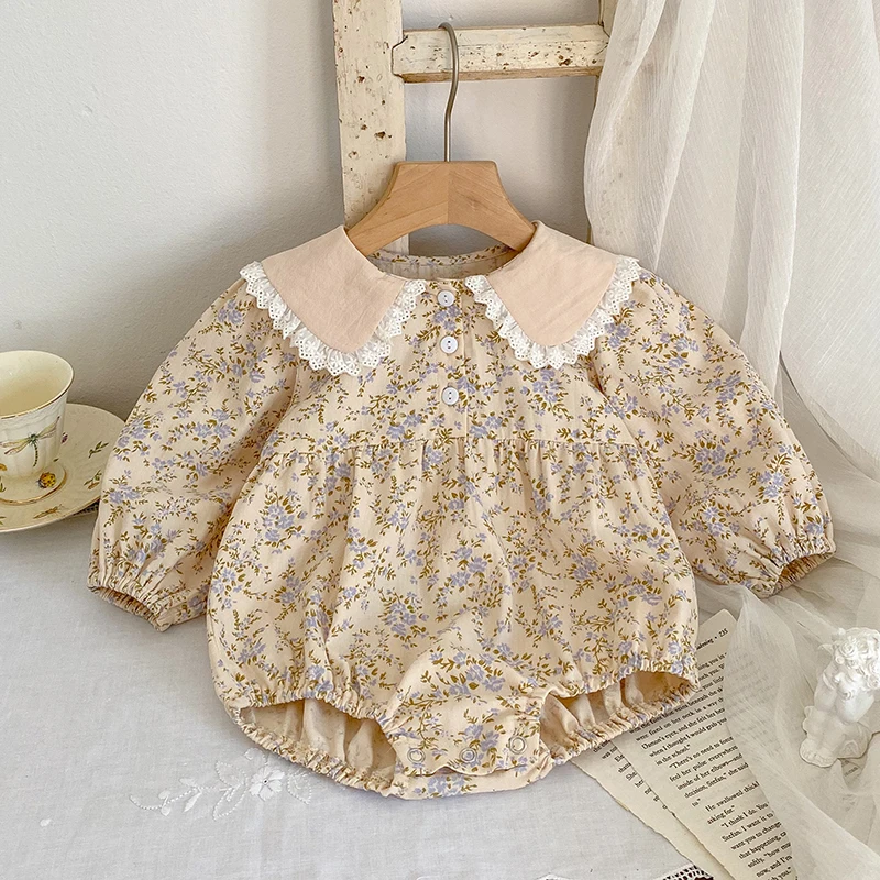 European American Style Autumn Spring Sister Dress Kids Princess Dresses Baby Girls Rompers Long Sleeved Cotton Floral Printing