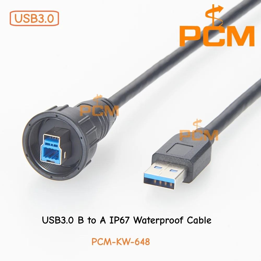 IP67 Rated Waterproof USB 3.0 Type-B to USB-A Cable High Speed Industrial Data Transmission Cable for Control Systems