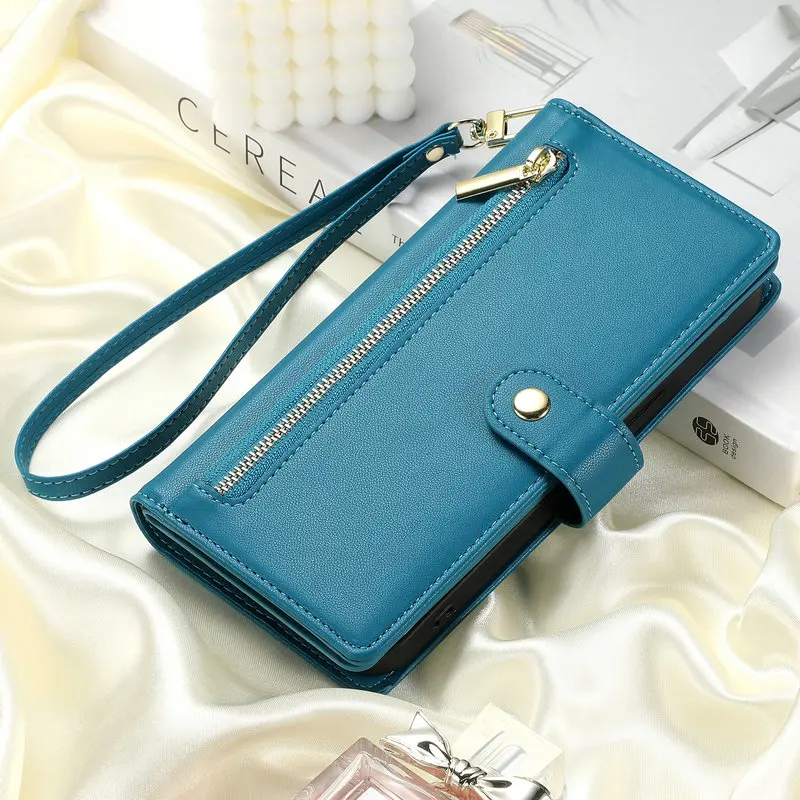 Reißverschluss-Leder-Crossbody-Handyhülle für iPhone 18 17 Air 16 15 14 13 12 11 Pro Max 16e XS XR 8 7 Plus SE mit Kartenfach und Brieftaschenfunktion – Detail 19