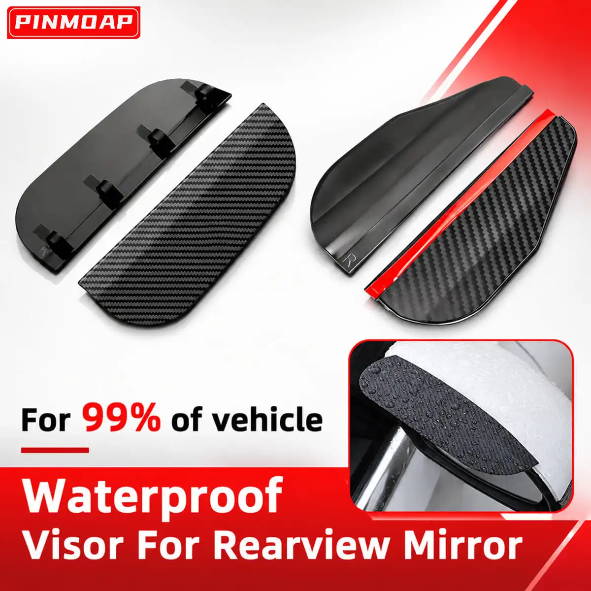 PINMOAP 1Pair Car Rearview Mirror Rainproof Eyebrow Carbon Fiber Shade Protector Mirror Rain And Dust Cover Auto Accessories