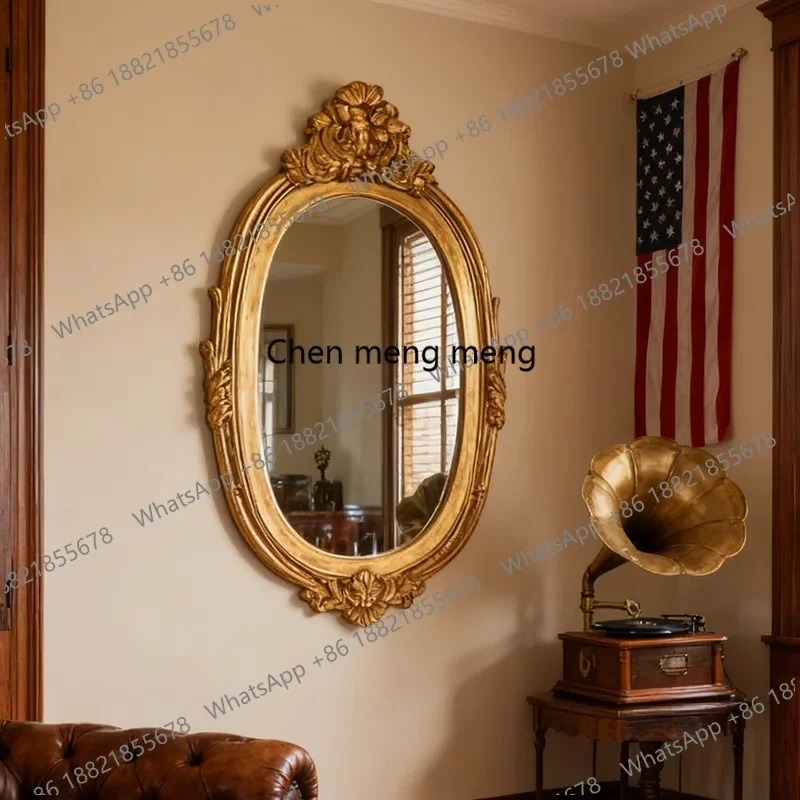 A139Nordic simple high definition decorative mirror retro light luxury creative dressing mirror oval engraving makeup mirror