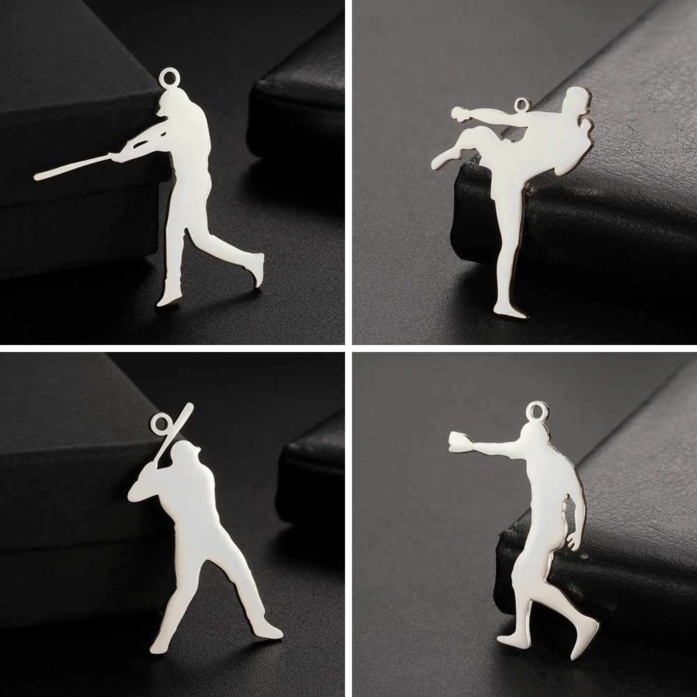 Teamer Sports Kick Men Figure Charms for Jewelry Making Teakwondo Baseball Stainless Steel Pendant for Necklace DIY Wholesale