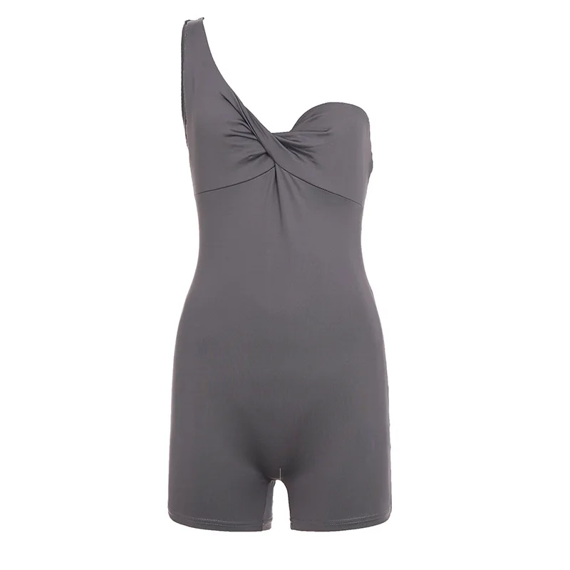 ชุดโยคะแบบสลิมฟิต ดีไซน์เปิดไหล่ข้างเดียว ช่วงอกจับจีบ สีพื้น เอวต่ำ กางเกงเก้าส่วน ผ้าไหม ชุดสูทผู้หญิง