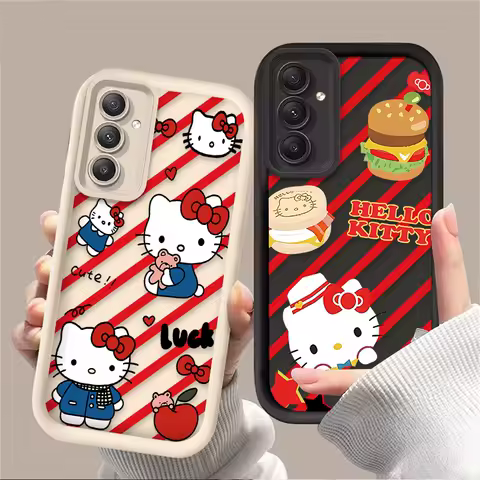 Cute Hello Kitty Red Stripes Case For Samsung Galaxy A54 A05S A05 A34 A24 A14 A53 A33 A23 A13 A52 A52S A32 A22 A12 A71 A51 A31
