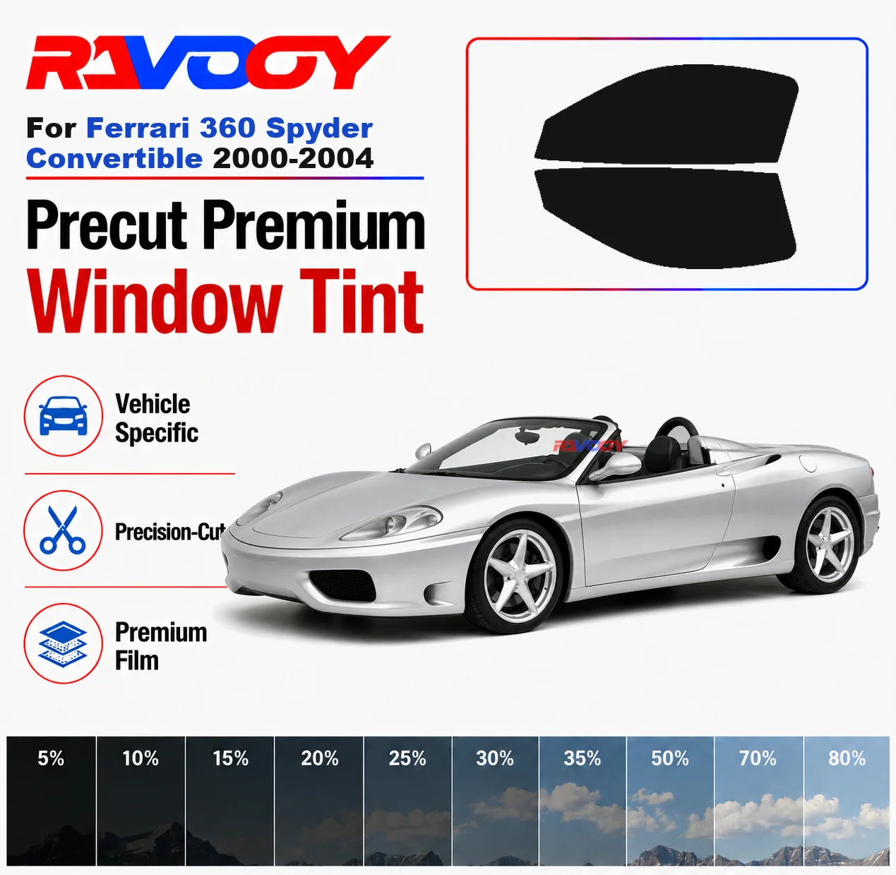 Premium Precut Window Tint Kit Front Rear Windows Rear Windshield For Ferrari 360 Spyder Convertible 2000-2004 Nano Ceramic Film