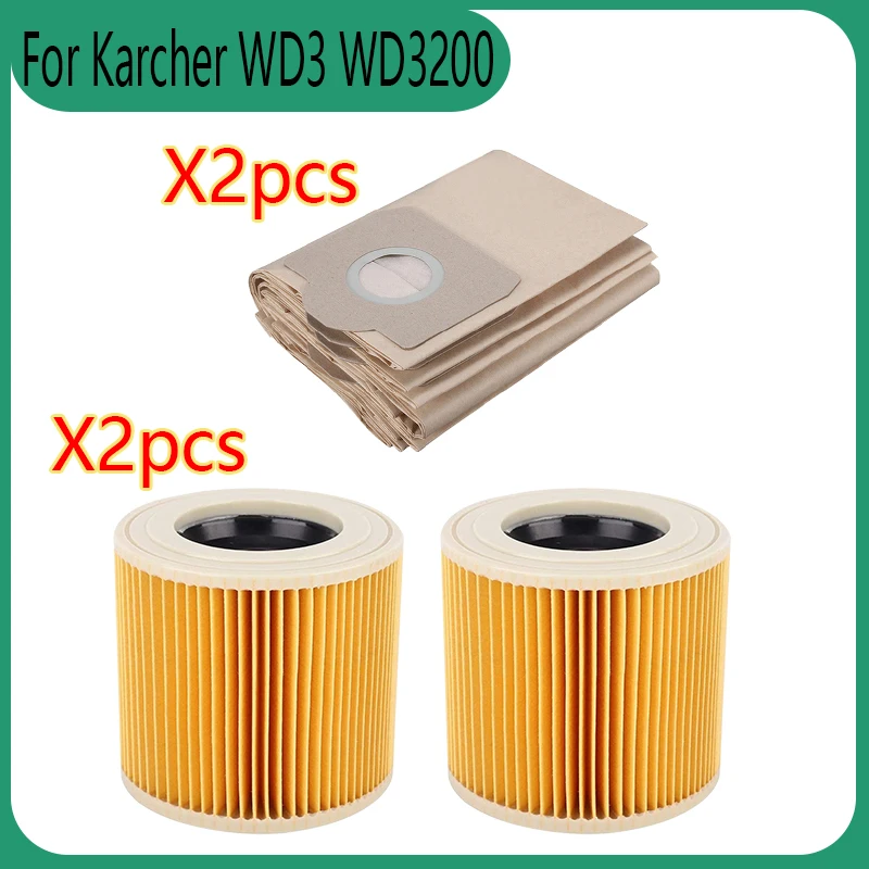 For Karcher WD3 Premium WD3200 WD 3300 MV3 A2004 A2054 Vacuum Cleaner Spare Parts Accessories Replacement Dust Bag Hepa Filter