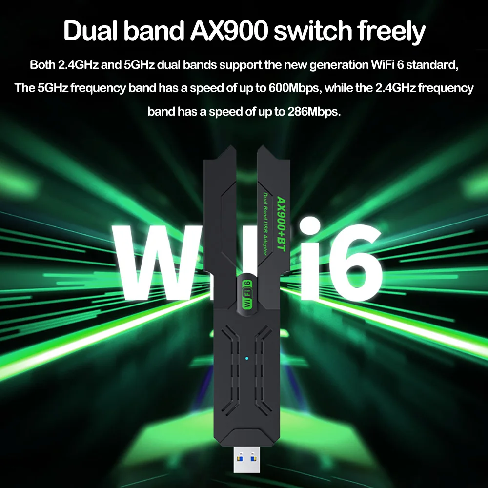 WiFi 6 AX900 BT5.4 USB محول ثنائي النطاق 2.4G & 5 جيجا هرتز واي فاي بطاقة 2in1 دونغل USB بطاقة الشبكة اللاسلكية Wlan استقبال ل Win10/11 PC