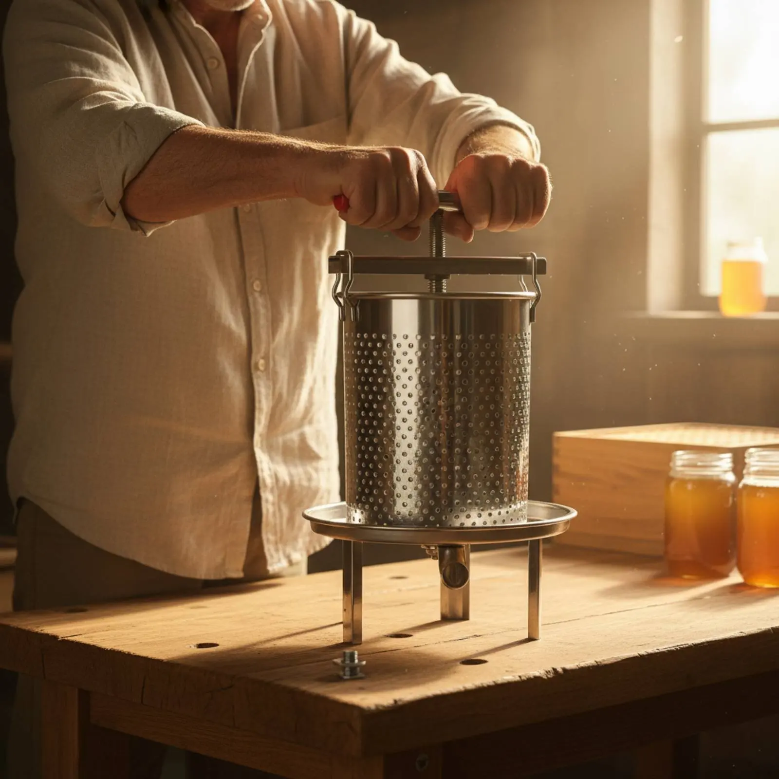Stainless Steel Honey Press Easy to Clean Manual Honey Press Stainless Steel Beeswax Presser Effort-Saving for Home Winemakers - view 2