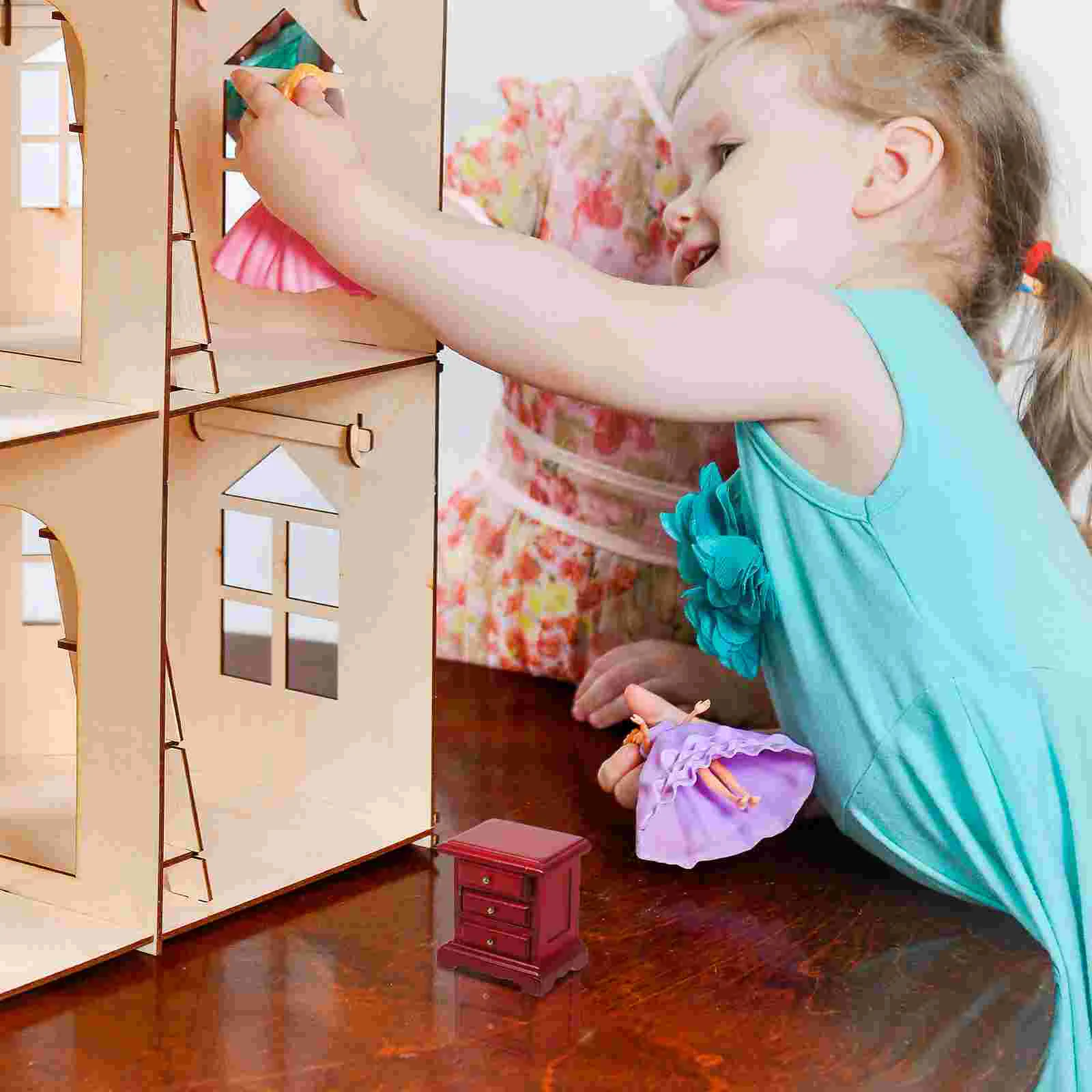 Huis poppenhuis ladekast vintage nachtkastje houten miniatuur nachtkastje