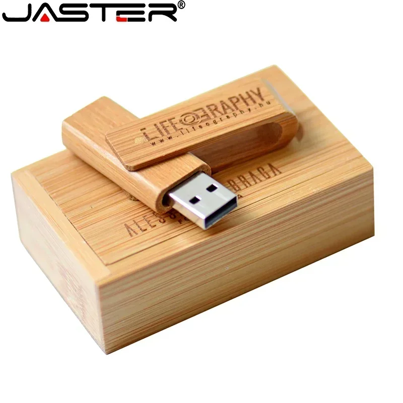 JASTER-unidad Flash USB giratoria de madera de alta velocidad, memoria de 64GB, logotipo personalizado gratis, regalo creativo, disco U para ordenador portátil