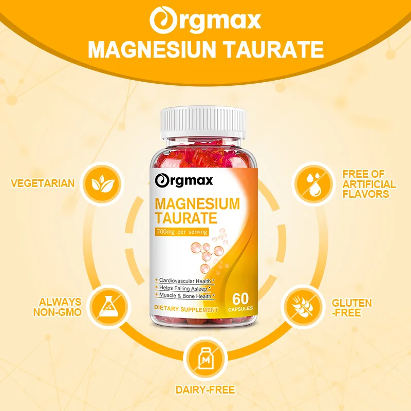 Magnesium Taurine Gummies Nutrition Diet Blood Pressure Balance Sleep Quality Stress&Anxiety Relief Immune Digestive Health