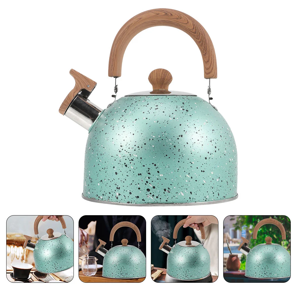 Teapots over Stainless Steel Flat Bottom Kettle Whistle Large Capacity (3l Green) Whistles Coffee Machine Whistling Wood