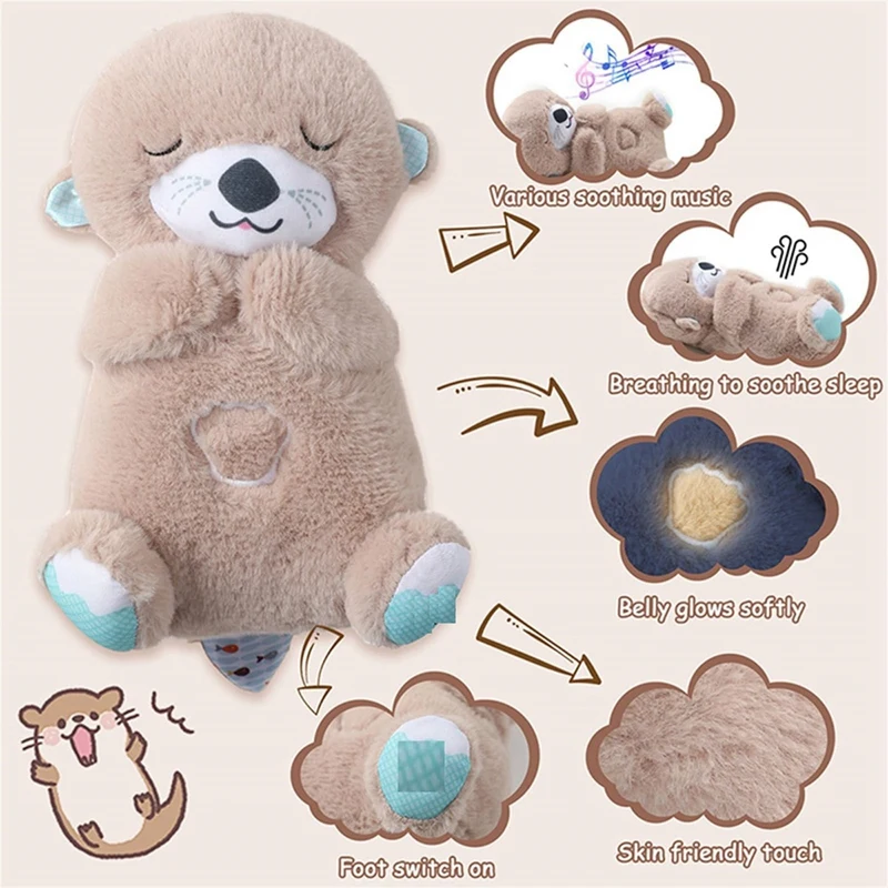 

Baby Sound Machine Soothe 'N Snuggle Otter Portable Plush Baby Toy With Sensory Details Music Lights Light Brown Easy Install