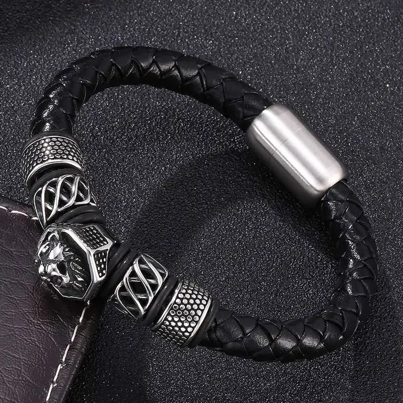 Fashion Lion King Stainless Steel Braided Chain Bracelet Domineering Men\\'s Rock Wristband Lion Head Jewelry BB0077