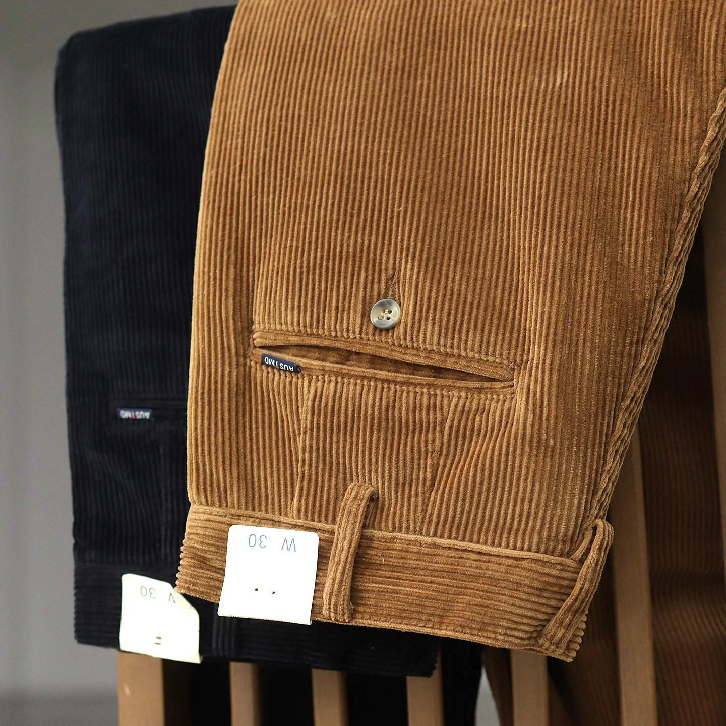Corduroy trousers men's American retro Ami khaki retro autumn and winter heavyweight thickened straight corduroy casual pants