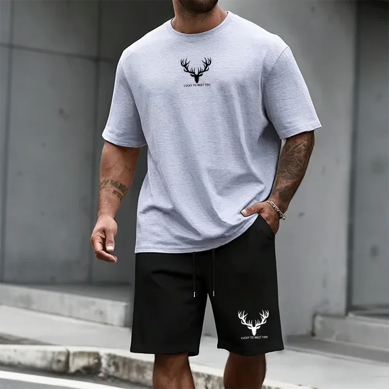 Summer Hot Sale Men's Set High Quality Cotton T-shirt and Sports Shorts Urban Casual Fashion Short Sleeve Outfit Male Tees Suit - Image 4