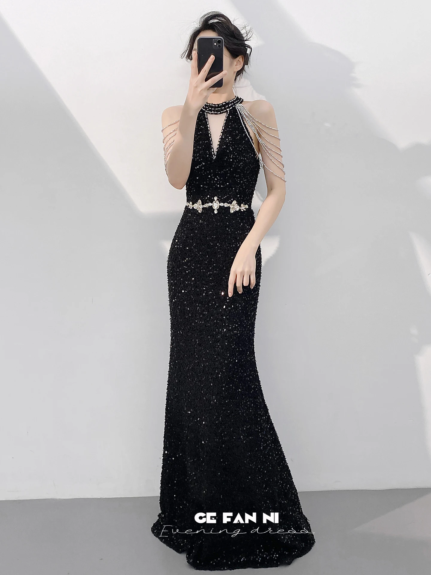 

Вечернее платье Ele Bla для женщин: модное, с пайетками, фасон «рыбий хвост», с драпировкой, на тонких бретелях, с завышенной талией, длинная юбка для выступлений и вечеринок