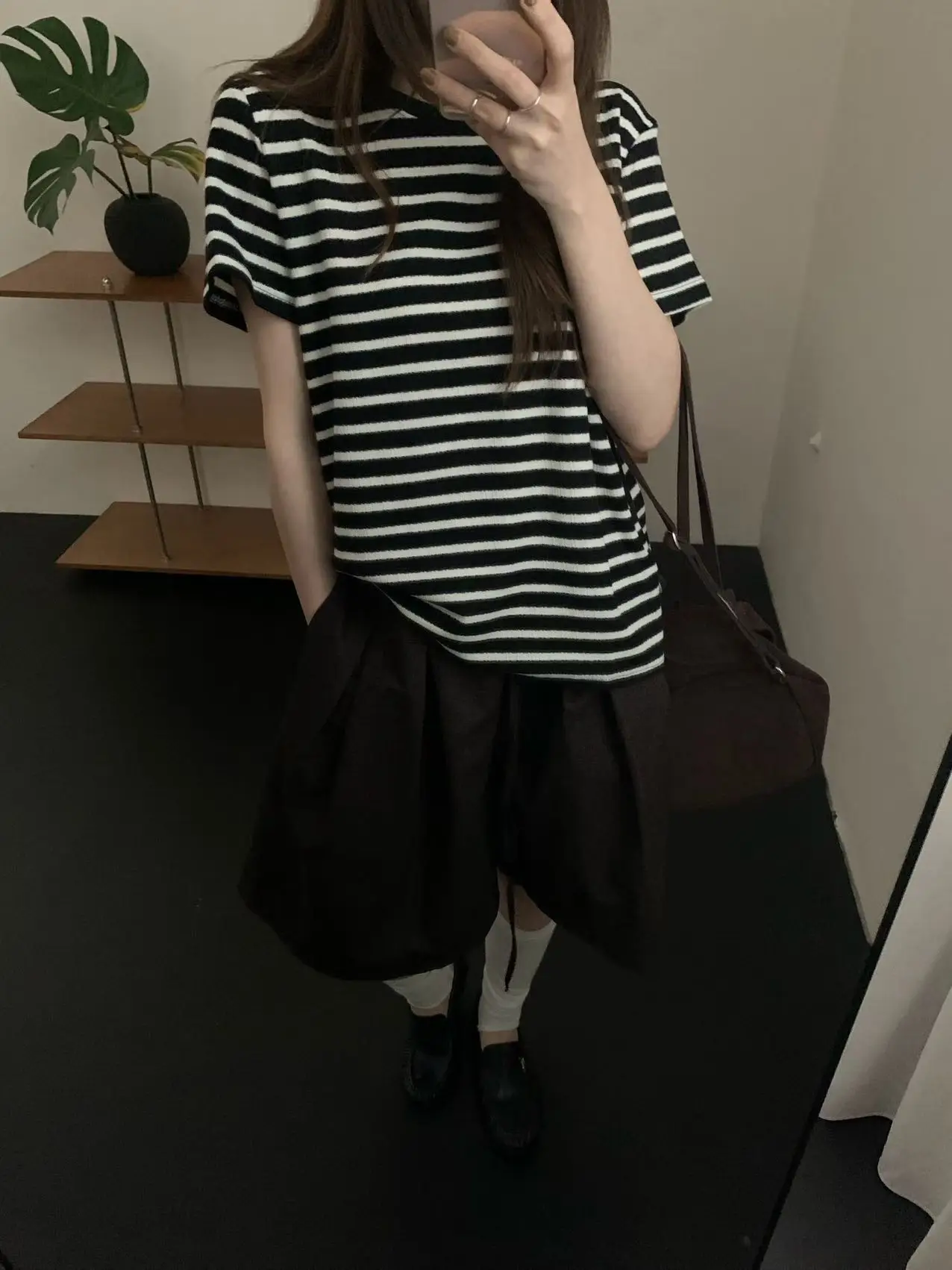 Casual Style Women's T-shirt round Neck Short Sleeve Loose Fit Summer Slimming Black White Stripes Top Breathable Cotton Poly...