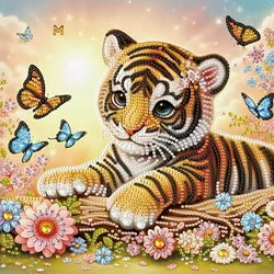 DIY Tiger and Flowers 5D Special Shape Diamond Art Kits for Beginners,Diamond Art Painting Kits for Home Wall Decoration Gift