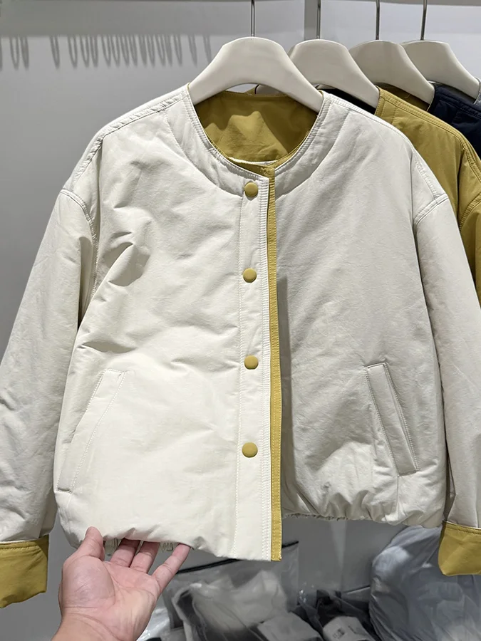 

Korean Sle Thiened Long Sve Women's Jaet Color Blo Casual Loose Fit Winter Coat plus Size Cotton Outerwear