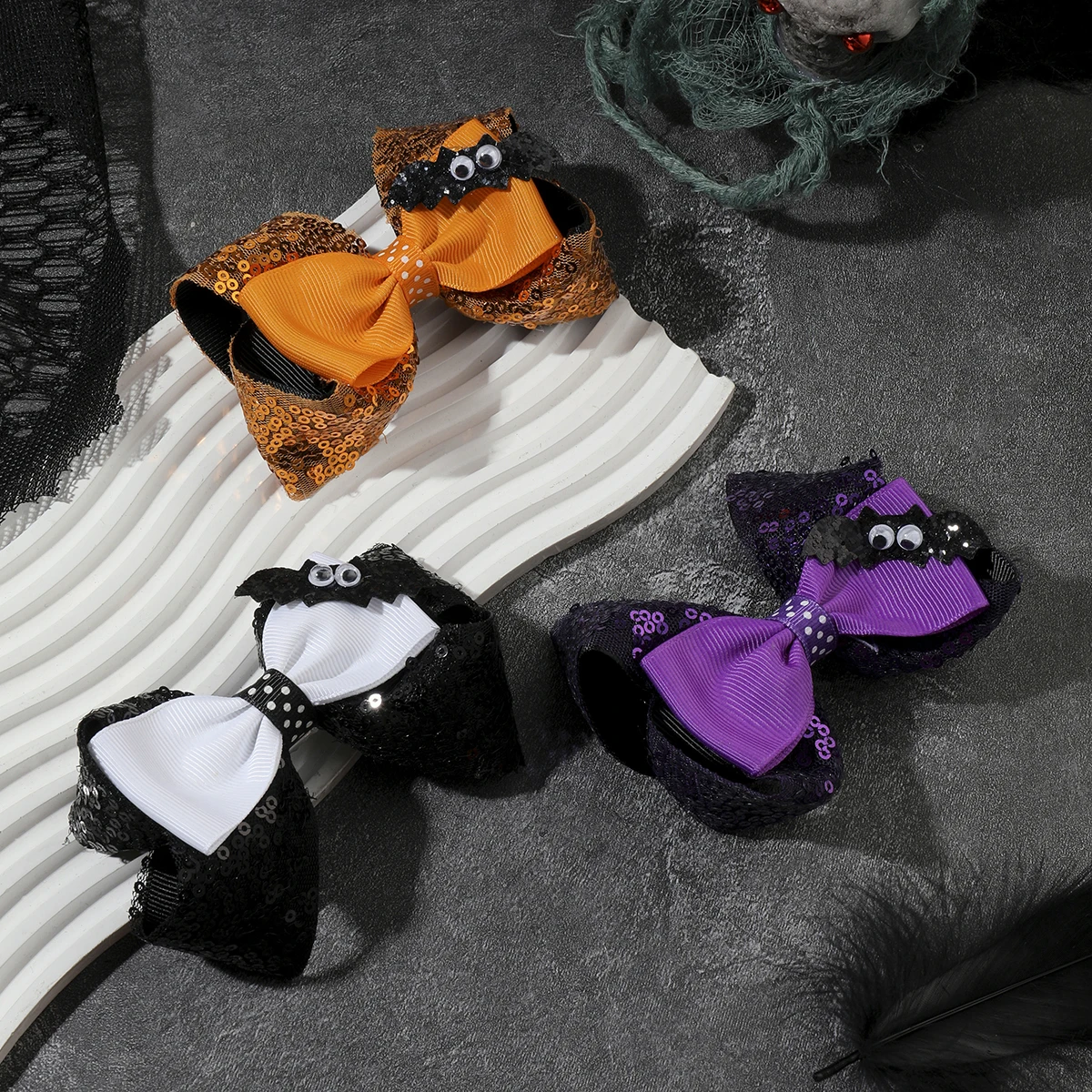 1Pcs New Fashion Halloween Lace Sequins Cartoon Bow Lovely Girls Hairpins Children Headwear Hairgrip Hair Clips Hair Accessories