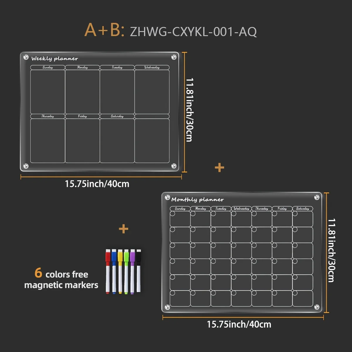 2PCS Acrylic Magnetic Transparent Refrigerator Stickers Eraser Board with Pen Calendar Weekly Calendar Magnetic Calendar Board