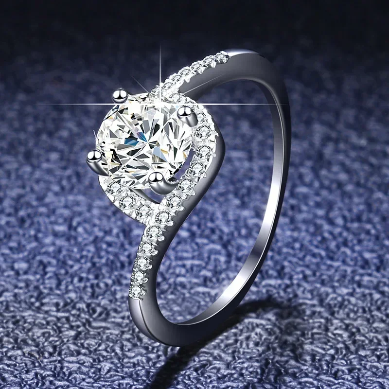 Cincin emas putih 18K bersertifikat asli 100% cincin bulat VVS berlian 1 karat Moissanite cincin pernikahan wanita pengantin wanita perhiasan mewah