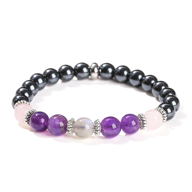Bracelet de Protection contre l'empath, Tourmaline noire, hématite, Quartz Rose, améthyste et Labradorite, style Boho, anti-Stress, bijoux cadeau, 1 pièce