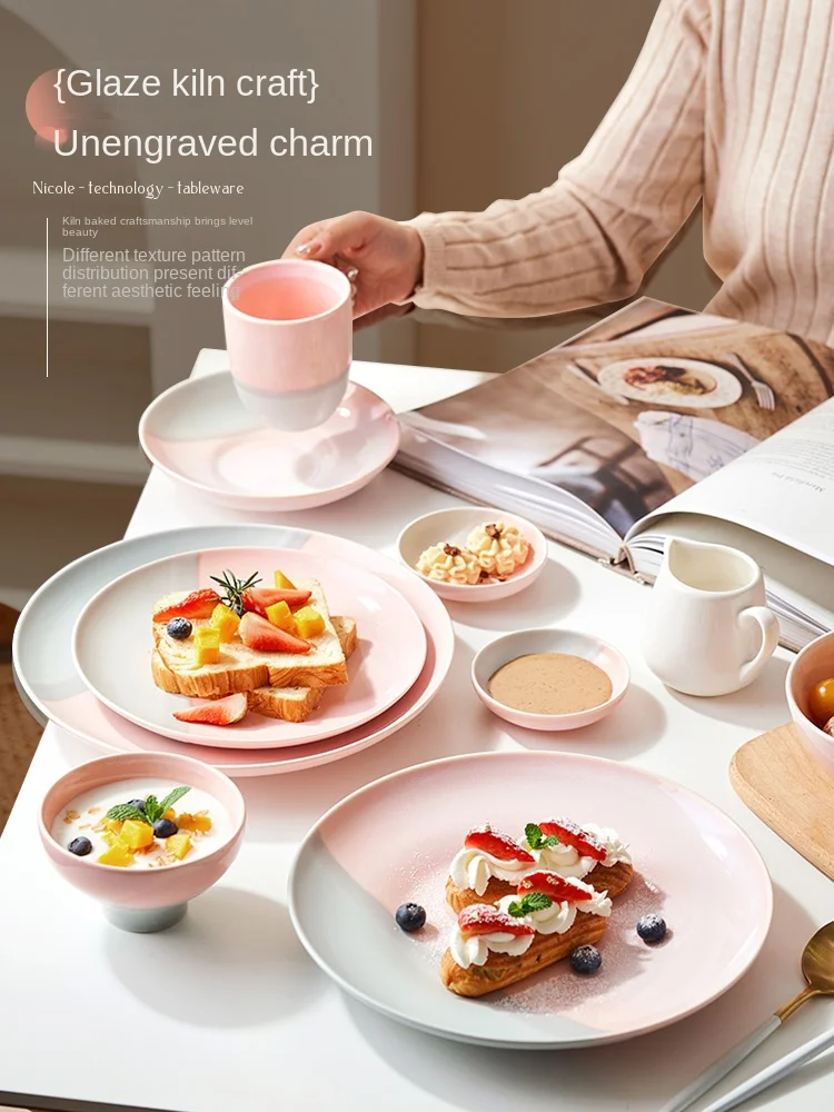 

Ceramic tableware, sets, household pink, new style, simple, modern housewarming bowls, chopsticks, high-grade bowls, dishes